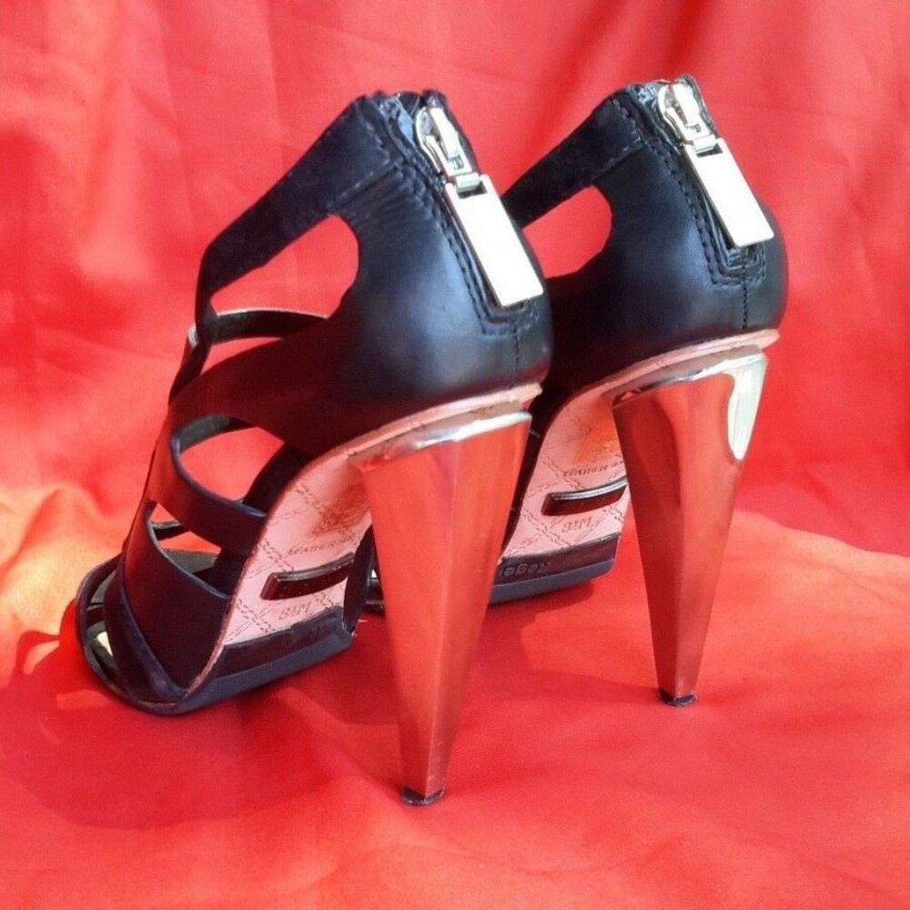 Black Leather Open Toe L.A.M.B. Shoes Size 8.5